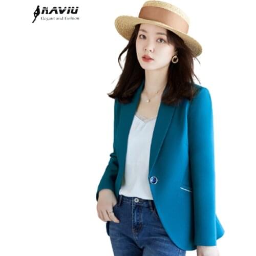 Blue Blazer Women Long Sleeve 2021 New Autumn Design Casual Formal Slim Jacket Office Ladies Temperament Work Coat Black