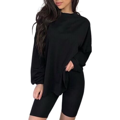 Womens 2 Piece Outfits Casual Long Sleeve Mock Neck T-Shirt Blouse + Bodycon Shorts Set Tracksuit