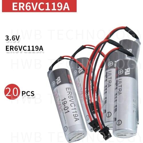 20PCS/lot 100% Original New ER6VC119A 3.6V 2000mAh PLC Battery With Black Plug Free Shipping