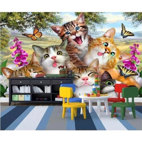 Custom Any Size 3D Photo Wallpaper Cute Cartoon Cat Self portrait Childrens Room Bedroom Living Room Background Mural Wallpaper
