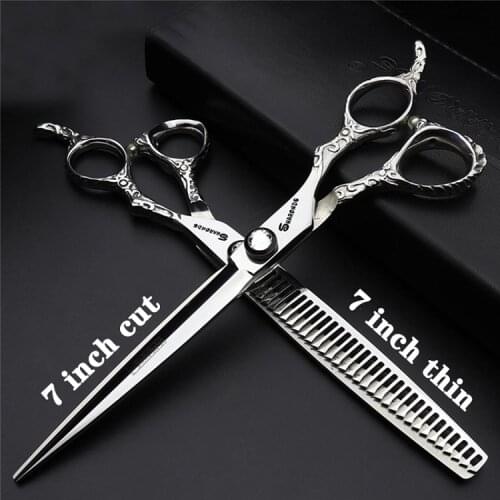 440C 6/7 inch free logo thinning cut style tool stainless steel hair scissors hairdresser regular flat teeth blades haircuts