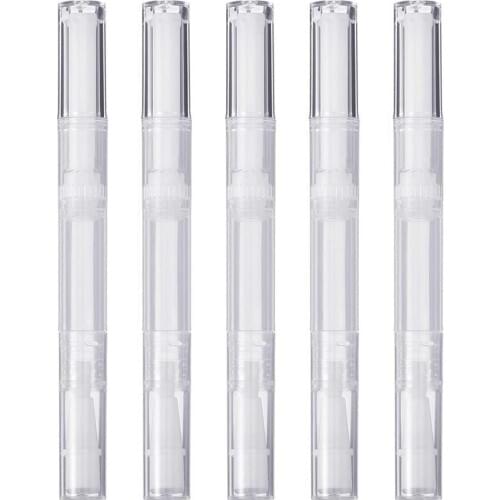 5 Pack 3 Ml Transparent Twist Pens Empty Nail Oil Pen With Brush Tip Cosmetic Lip Gloss Container Applicators Tool Eyelash Growt