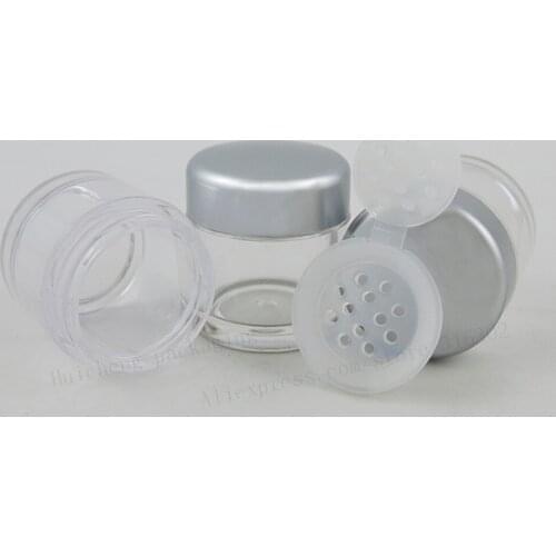 50 x 5G Clear Sample Make up Plastic Jar Travel 5ml powder case with 12 Holes Silver Cap Cosmetic Mini Cream Powder Containers
