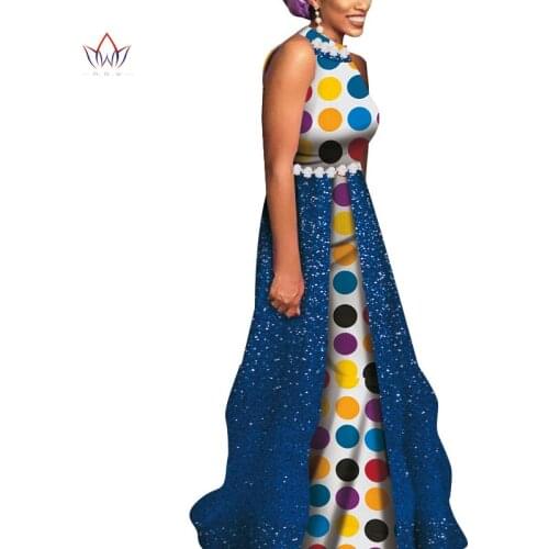 African Women Wedding Party Dress Bazin Riche African Clothing Sleeveless Print Long Dress Bridesmaid Dress Engagement WY6785