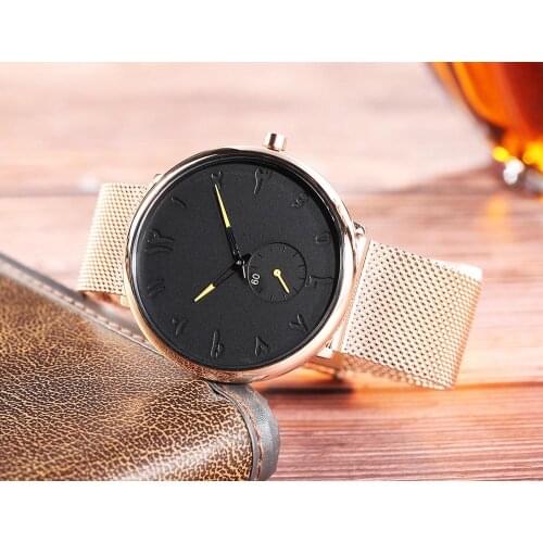 Rose Gold Mesh Arabic Numbers Watch Fashion Casual Man And Women Stainless Steel Quartz Wristwatches Relogio Feminino