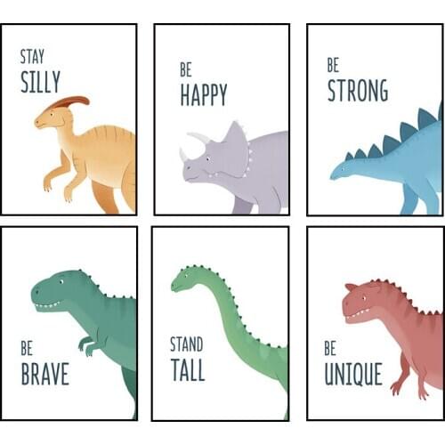 Nordic Simple Cartoon Animal Color Dinosaur Decorative Painting for Childrens Room Modern Canvas Painting Decoracion Para Sala