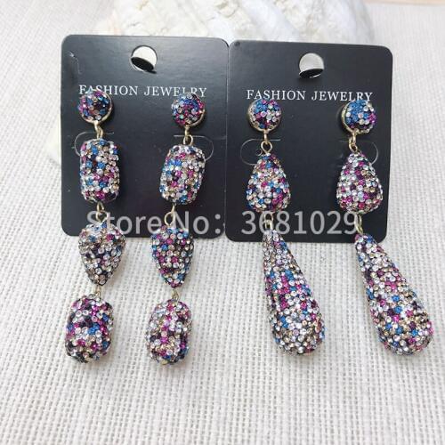 European and American vintage style purple rhinestone long style exaggerated earring ear female