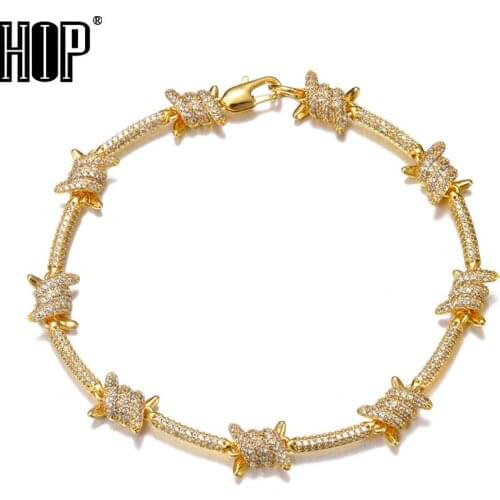 Hip Hop 8MM Iced Out Bling CZ Rock Thorns Cuban Link Cubic Zirconia Bracelet For Men Women Jewelry With Solid Back