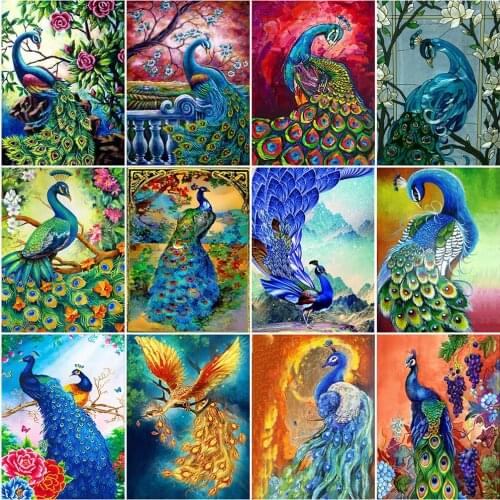 HUACAN 5D DIY Diamond Painting Peacock Full Square Round Art Rhinestone Diamond Embroidery Animal Needlework Handmade Gift