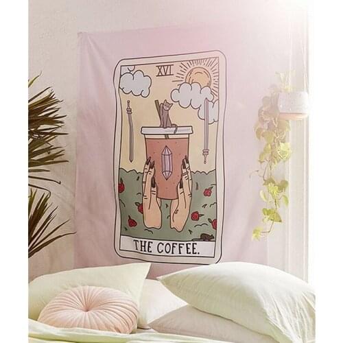 Pink Tarot Coffee Tapestry Wall Hanging Witchcraft Tapestries Boho Palmistry Red Wine Glass Cup Art Wall Decor Carpet Cloth
