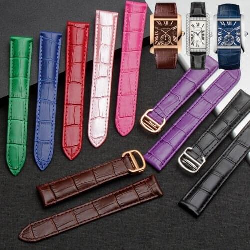Leather Watchband For Cartier TANk SOLO RONDE DE Folding Clasp Strap Watch Accessories Genuine Leather Watch Bracelet Belt Chain
