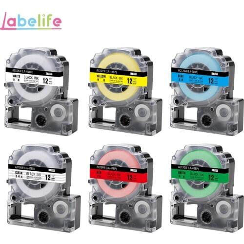 Labelife 6PK label Tapes SS12KW (12mm*8m) Compatible for EPSON LW-300 LW-400 LW-600P LC-4WBN9 Printer Black on White label maker