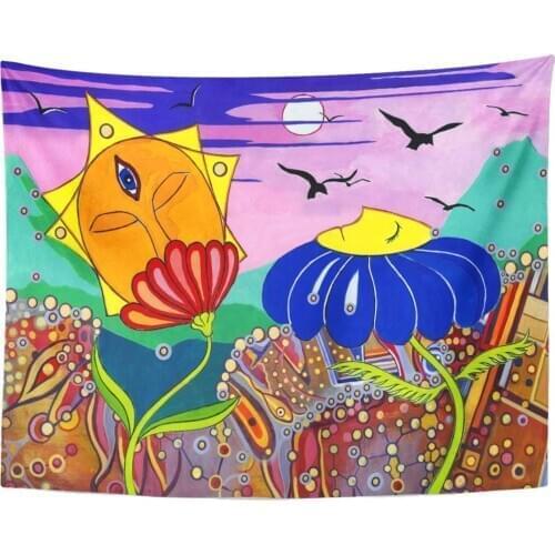 Blue Visionary Meditative Painting Third Eye Psychedelic Hand Made New Age Green Acrylic Bird Tapestry Home Decor Wall Hanging