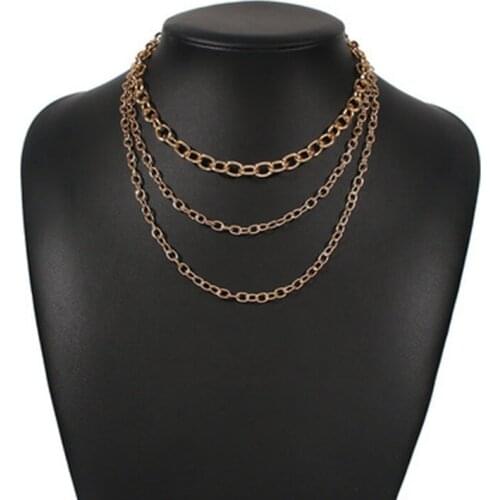 Gold-Color Layered Hip Hop Chains Necklaces For Women Fashion Punk Jewelry Accessories