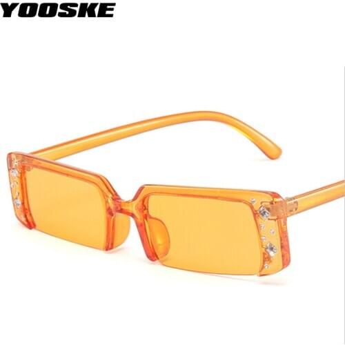 YOOSKE 2021 Trendy Women Sunglasses Vintage Semi-Rimless Sun Glasses for Men Black Yellow Rectangle Eyewear Shades UV400 Goggles