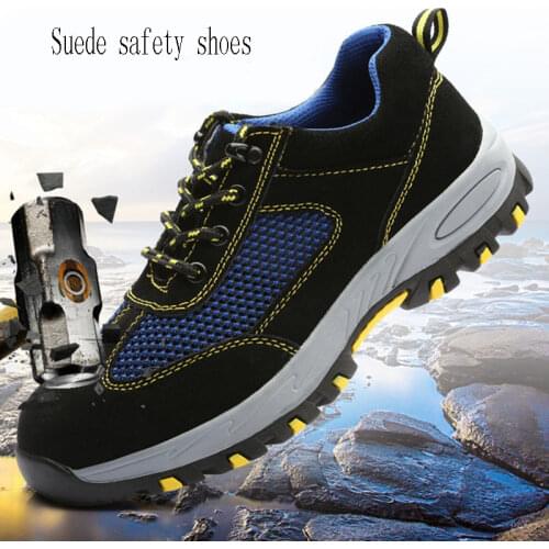Mens Labor Insurance Shoes Summer Flying Woven Breathable Casual Shoes Lightweight Smash-proof Stab Safety Work Shoes Men