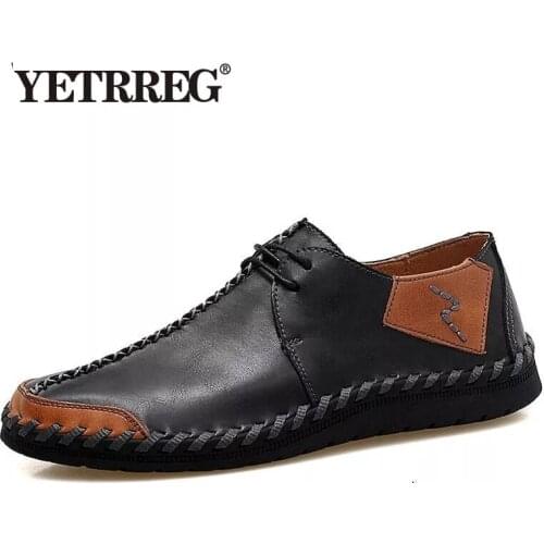 VANCAT Brand New Men Shoes Big Size 38-47 Mens Shoes Casual High Quality Split Leather Shoes Lace Up Man Flats Shoes