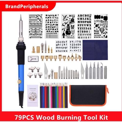 79PCS Wood Burning Tool Kit Professional Pyrography Pen Soldering Iron Set Adjustable Temperature from 200-450℃ for Wood Burning