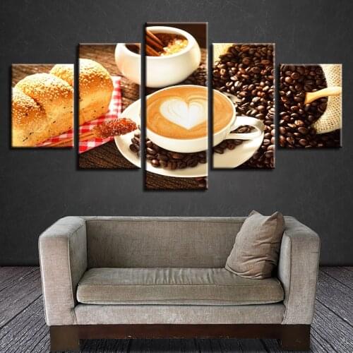 Canvas Wall Art Home Decoration Framework Poster 5 Panel Coffee Bread For Living Room Modern HD Printed Pictures Painting