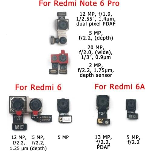 Original Front Rear Back Camera For Xiaomi Redmi 6 6A Note 6 Pro Main Facing Camera Module Flex Cable Replacement Spare Parts
