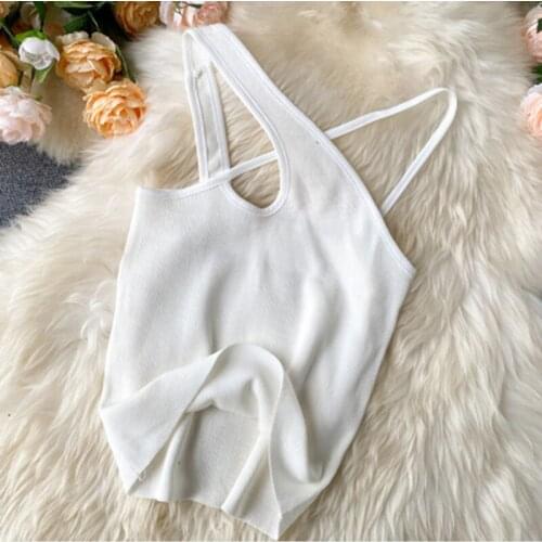 Sexy Cross Vests Slim Women Camisole Summer Hollow Out Streetwear Sleeveless Crop Top Solid Color Basic Women Cropped Tops 2021