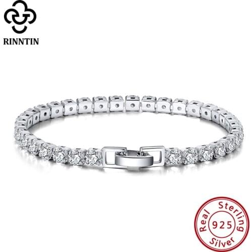 Rinntin 925 Sterling Silver Tennis Bracelet Women with 4mm Luxury Cubic Zirconia Jewelry Party Wedding Gift Women Bangles SB93