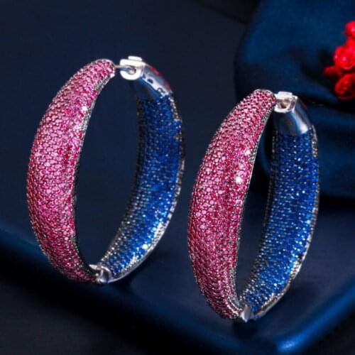Zlxgirl New Arrival Large Hoop Earrings Big Circle blue Red Cubic Zircon Brincos Celebrity Brand Loop Earrings couple gifts