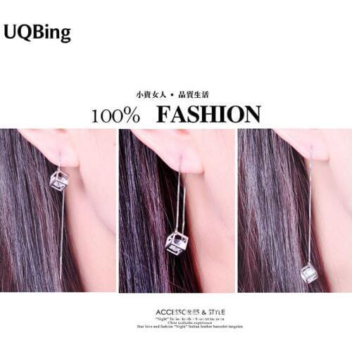 925 sterling silver cube drop earrings crystal tassle sterling silver earrings wholesale silver jewelry