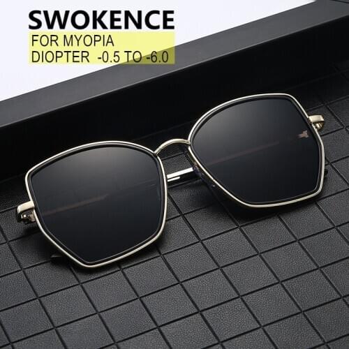 SWOKENCE Fashion Myopia Sunglasses With Diopter Women Men Polygonal Alloy Frame Nearsighted Spectacles Shortsighted Glasses SA11