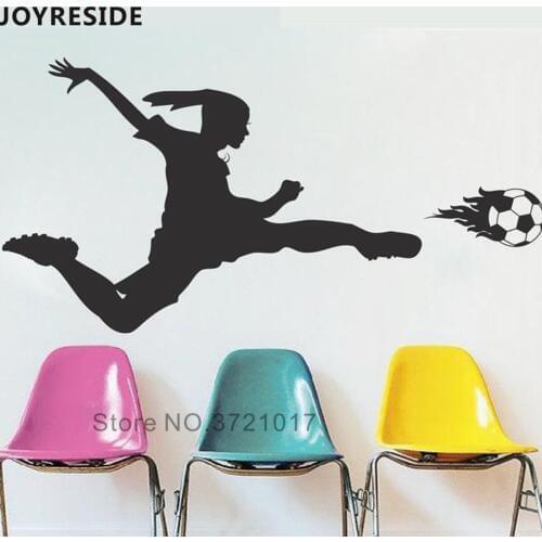 JOYRESIDE Soccer Athlete Wall Decals Home Girls Rooms Decor Sports Wall Sticker Football Wall Decor Art Vinyl Decoration WM060
