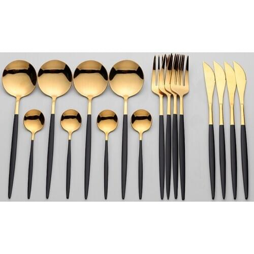 Stainless Steel Tableware Cutlery Complete Black Gold Cutlery Set Fork Kitchen Tableware for Restaurant Dinner Set Spoon Set