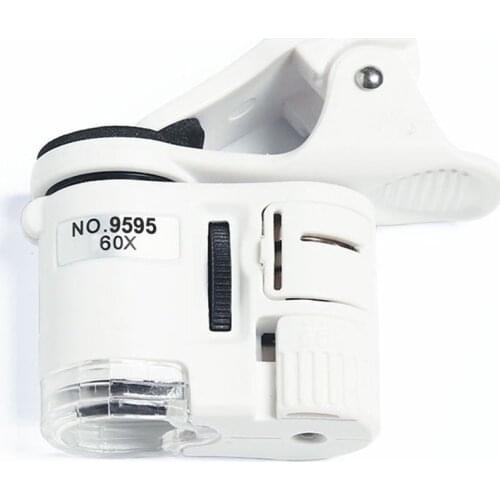Universal Clip Microscope 60/100X LED Jewelry Magnifying Glass Focusing Adjusted Pocket Microscope with Cell Phone Clip UV Light