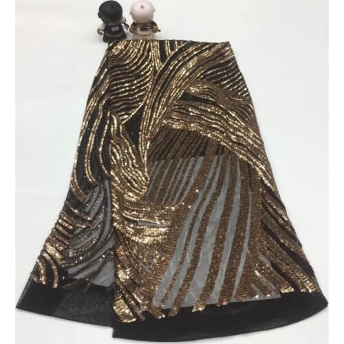 Stock 5yards/bag Black mesh with gold twill sequins embroidered in fashionable fabrics for wedding dresses XX77
