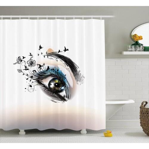 Eyelash Shower Curtain Art Fashion Illustration with Hand Drawn Female Eye Dramatic Fantasy Look Home Decor Bathroom Curtains
