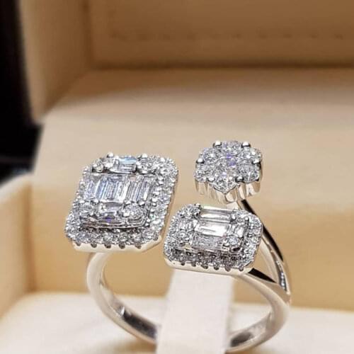 Uilz New Trendy Hot Sale AAA White Cubic Zircon Sqaure Opening Rings for Women Elegant Butterfly Female Wedding Jewelry