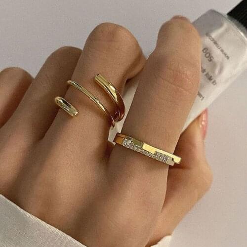 Aesthetic Couple Engagement Adjustable Rings for Women Accessories New Fashion Gold Plated Sparkling Crystal Bride Jewelry Gift