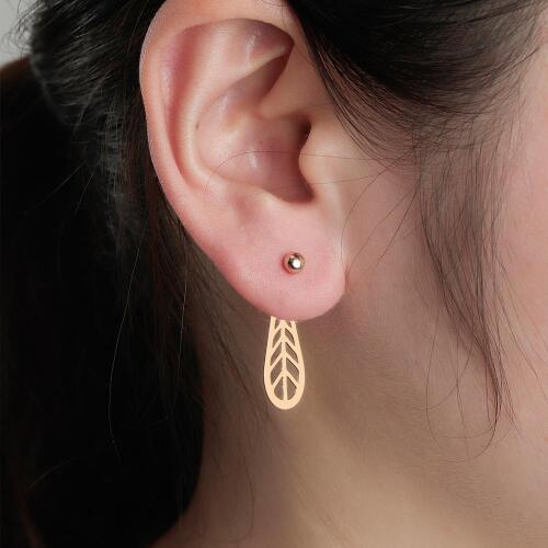 Chandler Stainless Steel Raw Geometric Round Ear Jackets Geometry Stud Earrings Long Leaf Two Sided Earrings For Women Wholesale