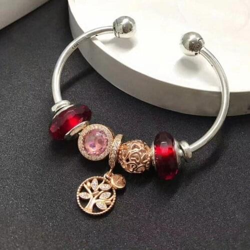 Original 925 Sterling Silver Gold Tree Of Life Pendant With Open Set Pan Bracelet For Women Wedding Gift Fashion Jewelry