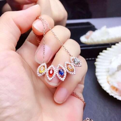 100% Natural Real Sapphire Necklace Pendant Solid S925 Sterling Silver For Women nacklace