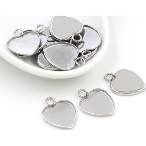 20pcs 12mm Heart Inner Size Stainless Steel Material Simple Style Cabochon Base Cameo Setting Charms Pendant Tray-T7-41