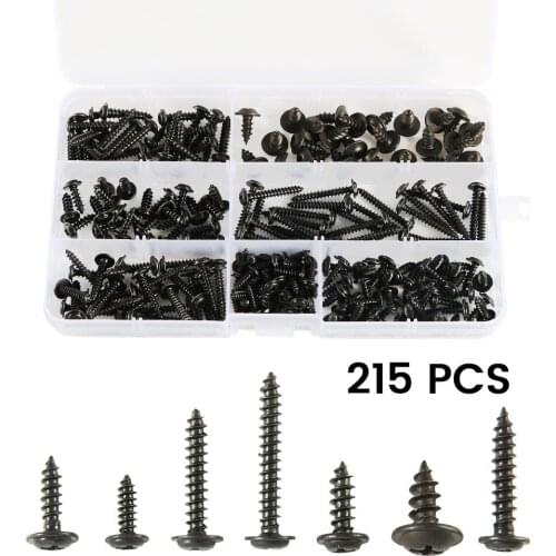 215pcs Self-tapping Screw Set M3 M3.5 M4 M4.8 Carbon Steel Black Pan Head Tapping Screw Cross Kit Furniture Repair Accessories