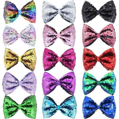 5 Inch Reversible Sequins Bows Hair Clips Sparkly Glitter Hair Bows for Girls Children