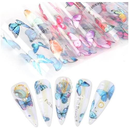Butterfly Colorful Nails Art Stickers For Nail Foil DIY Cute Paper Polish Adhesive Nail Wraps Decoration Tip Manicure Nails Set