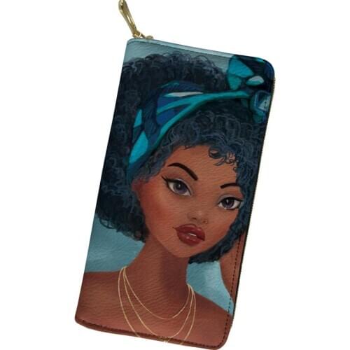 ELVISWORDS Brand Luxury Lady Purse Womens Wallet Black Art Girl Printed Leather Wallet Female Credit Card Holder Custom Cartera