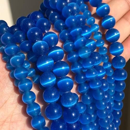 Natural Stone Beads Blue Cat Eye Opalite Round Loose Waist Glass Beads for Jewelry Making DIY Bracelet Accessories 4 6 8 10mm