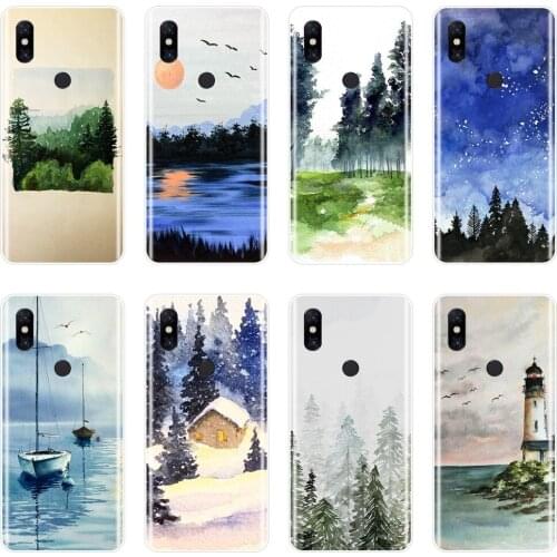 Back Cover For Xiaomi Mi Note Mix 1 2 2S 3 Forest Art Sky Sea Tree Aesthetic Silicone Soft Phone Case For Xiaomi Mi Max 1 2 3
