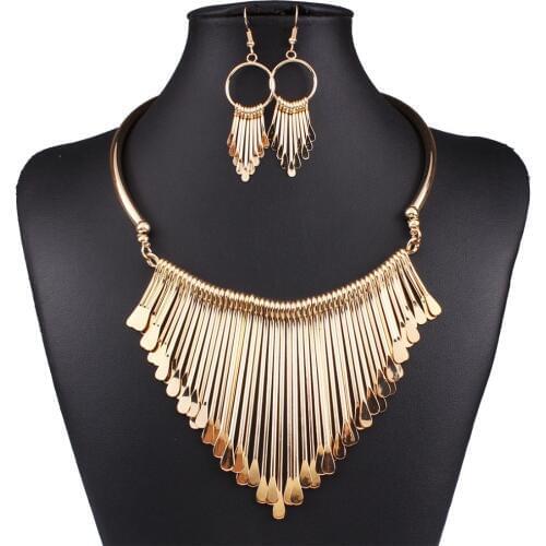 Exknl Fashion Jewelry Sets Punk Necklace Earrings African Bohemian Bridal Ethnic Wedding Gold Silver Plated Women Jewelry Set