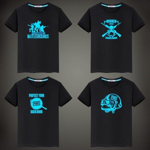 Game PUBG Fluorescent Luminous Men T-shirt PUBG WINNER WINNER CHICKEN DINNER Boy Baby Tops Tees Summer Cotton Family T Shirt