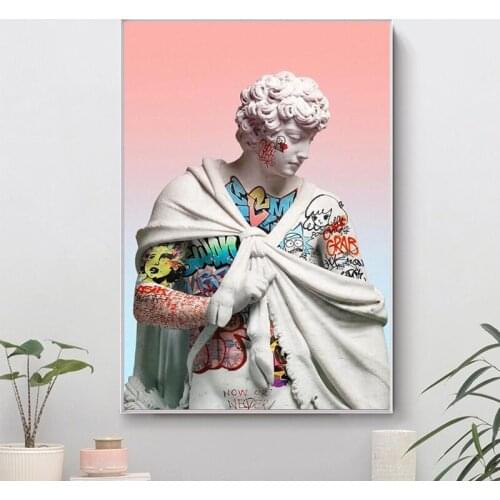 Graffiti Vaporwave Sculpture Of David Canvas Painting Posters Prints Street Wall Art Picture Cuadros Home Decoration Room Decor