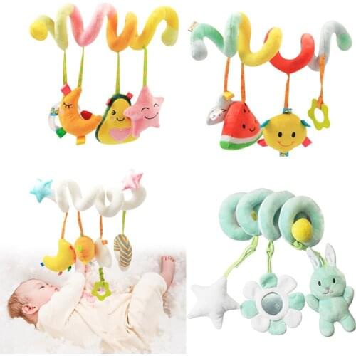 Baby Stroller Toys Cute Fruit Mobile Bed Crib Car Hanging Stroller Spiral Plush Appease Doll Teether Developmental Rattles Toy